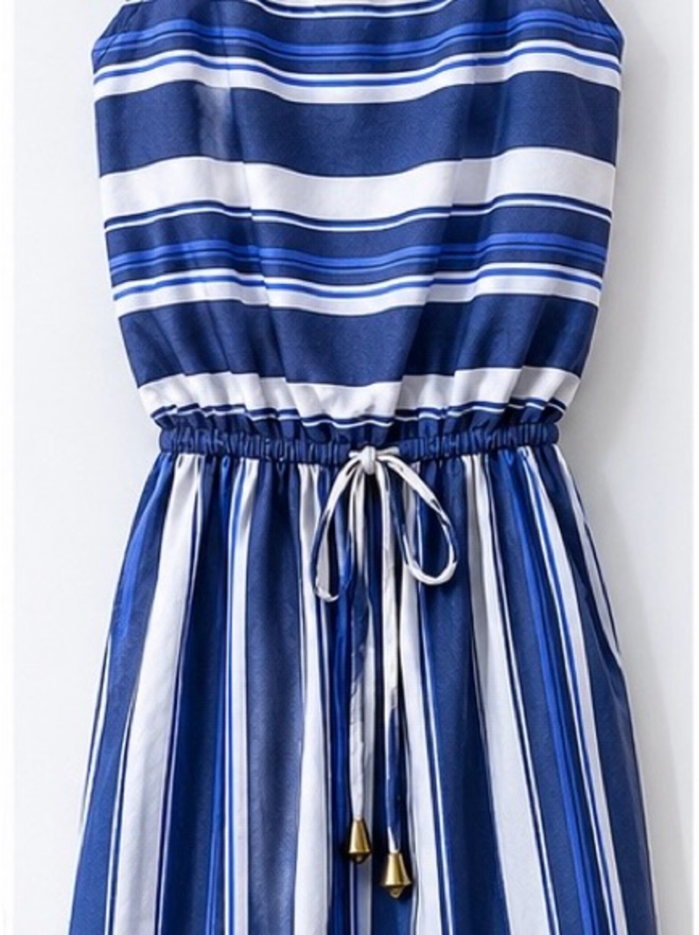 A Hint of Blush Blue and White Striped Midi Dress - Picture 3 of 4